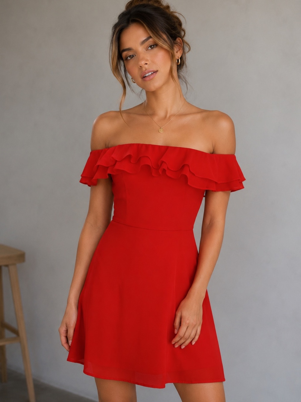 Lulus Red Off Shoulder Red Romantic Flirty Ruffle Flare Mini Dress Date Night
